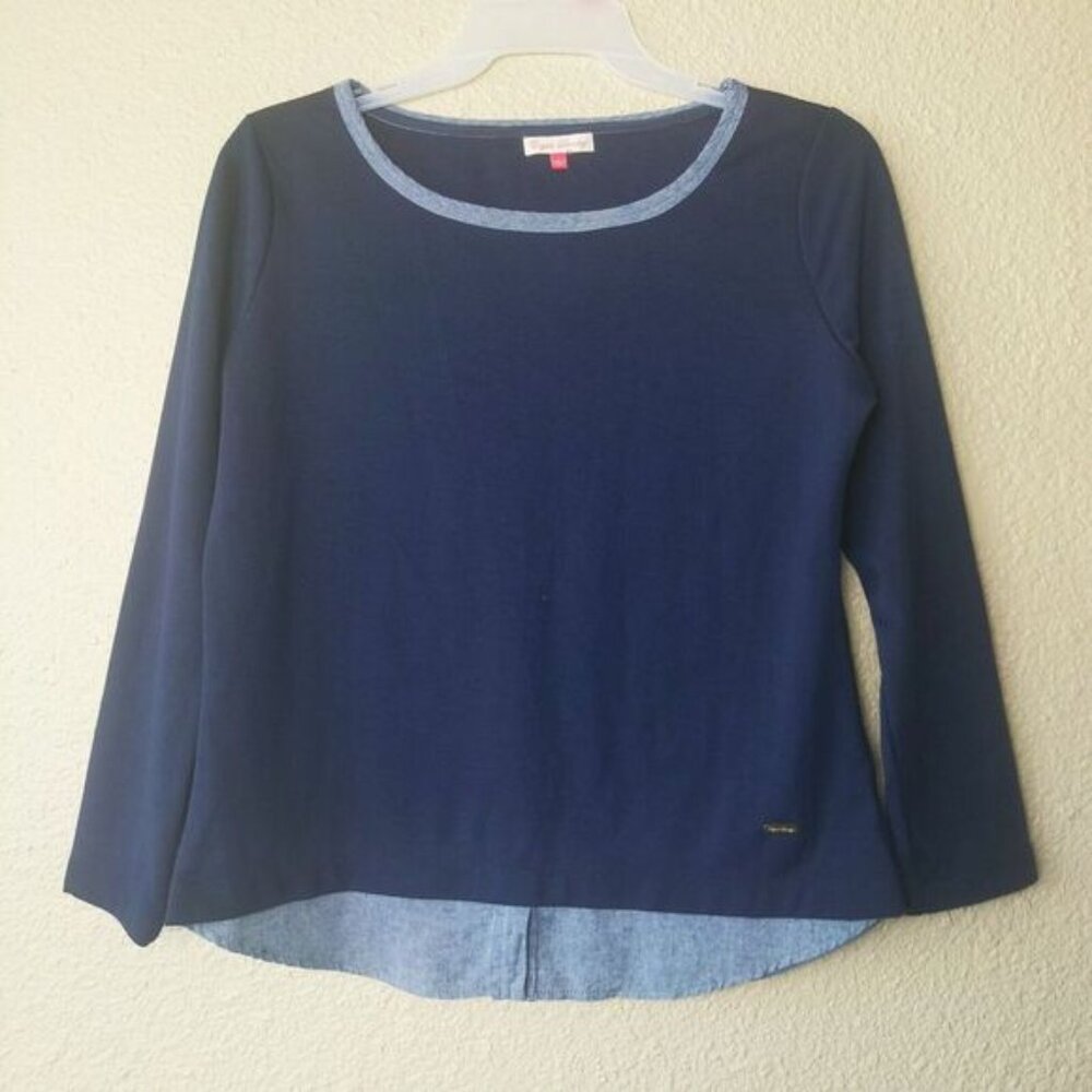 English Laundry long sleeve shirt women navy blue‎ size L plain casual office